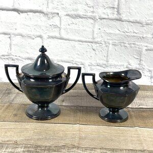 VTG 1950s Art Deco Silver Plate Superior Sugar Bowl Creamer Tea Coffee 2 Pc Set